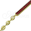 Oro Laminado Fancy Bracelet, Gold Filled Style Puff Mariner and Baguette Design, with Garnet Cubic Zirconia, Polished, Golden Finish, 03.341.0168.2.07 (05 MM Thickness, 7 Inches Length)