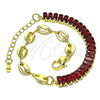 Oro Laminado Fancy Bracelet, Gold Filled Style Puff Mariner and Baguette Design, with Garnet Cubic Zirconia, Polished, Golden Finish, 03.341.0168.2.07 (05 MM Thickness, 7 Inches Length)
