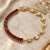 Oro Laminado Fancy Bracelet, Gold Filled Style Puff Mariner and Baguette Design, with Garnet Cubic Zirconia, Polished, Golden Finish, 03.341.0168.2.07 (05 MM Thickness, 7 Inches Length)