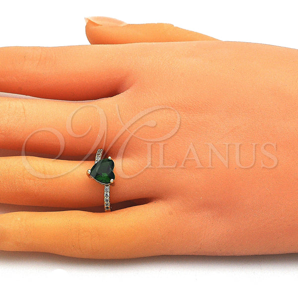 Gold Filled Ring — Multi Stone Ring Heart Design with Green Cubic — alternate product view — SKU 148596 | Oro Laminado anillo — Multi Stone Ring corazón diseño with Green Cubic — SKU 148596