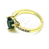 Oro Laminado Multi Stone Ring, Gold Filled Style Heart Design, with Green Cubic Zirconia and White Micro Pave, Polished, Golden Finish, 01.284.0057 (One size fits all)