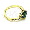 Oro Laminado Multi Stone Ring, Gold Filled Style Heart Design, with Green Cubic Zirconia and White Micro Pave, Polished, Golden Finish, 01.284.0057 (One size fits all)