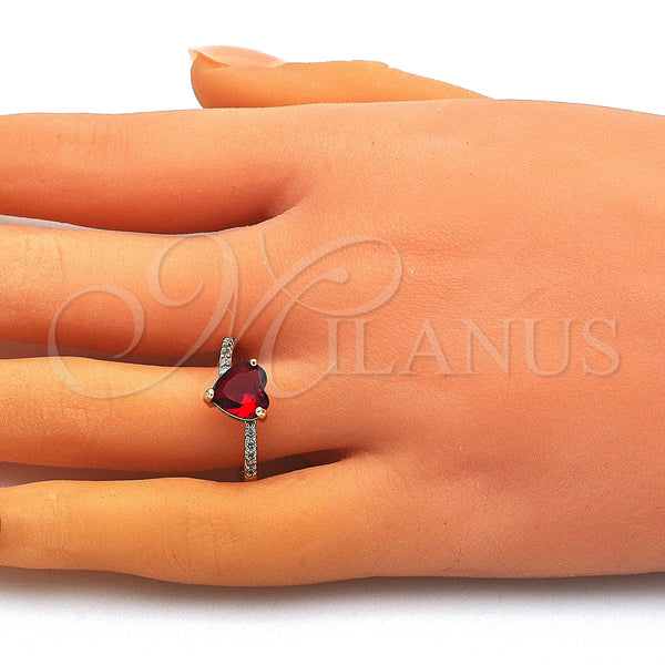 Gold Filled Ring — Multi Stone Ring Heart Design with Garnet Cubic — alternate product view — SKU 148600 | Oro Laminado anillo — Multi Stone Ring corazón diseño with Garnet Cubic — SKU 148600