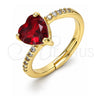 Oro Laminado Multi Stone Ring, Gold Filled Style Heart Design, with Garnet Cubic Zirconia and White Micro Pave, Polished, Golden Finish, 01.284.0057.4 (One size fits all)