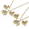 Oro Laminado Earring and Pendant Adult Set, Gold Filled Style Elephant Design, with White and Black Micro Pave, Polished, Golden Finish, 10.284.0026