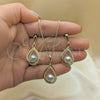 Oro Laminado Earring and Pendant Adult Set, Gold Filled Style Teardrop Design, with Ivory Pearl, Polished, Golden Finish, 10.379.0032