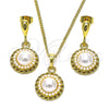 Oro Laminado Earring and Pendant Adult Set, Gold Filled Style with Ivory Pearl, Polished, Golden Finish, 10.379.0034
