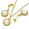 Oro Laminado Earring and Pendant Adult Set, Gold Filled Style with Ivory Pearl, Polished, Golden Finish, 10.379.0034