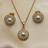Oro Laminado Earring and Pendant Adult Set, Gold Filled Style with Ivory Pearl, Polished, Golden Finish, 10.379.0034