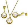 Oro Laminado Earring and Pendant Adult Set, Gold Filled Style with Ivory Pearl, Polished, Golden Finish, 10.379.0034