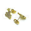 Oro Laminado Stud Earring, Gold Filled Style Teddy Bear and Crown Design, with White Micro Pave, Polished, Golden Finish, 02.195.0152