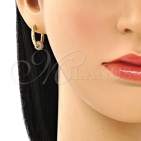 Gold Filled Hoop Earrings — Huggie Hoop with White Micro Pave Polished 02. — alternate product view — SKU 148629 | Oro Laminado aretes de aro — Huggie Hoop with blanco Micro Pave pulido 02. — SKU 148629