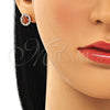 Oro Laminado Stud Earring, Gold Filled Style Flower Design, with Garnet and White Cubic Zirconia, Polished, Golden Finish, 02.310.0021.1