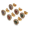 Oro Laminado Stud Earring, Gold Filled Style Flower Design, with Garnet and White Cubic Zirconia, Polished, Golden Finish, 02.310.0021.1