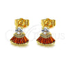 Oro Laminado Stud Earring, Gold Filled Style Baguette Design, with Garnet and White Cubic Zirconia, Polished, Golden Finish, 02.310.0022.1