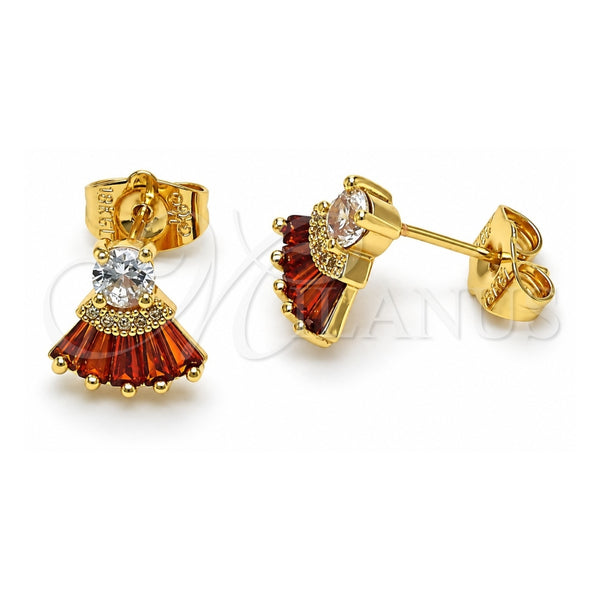 Oro Laminado Stud Earring, Gold Filled Style Baguette Design, with Garnet and White Cubic Zirconia, Polished, Golden Finish, 02.310.0022.1