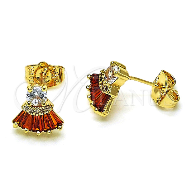 Oro Laminado Stud Earring, Gold Filled Style Baguette Design, with Garnet and White Cubic Zirconia, Polished, Golden Finish, 02.310.0022.1