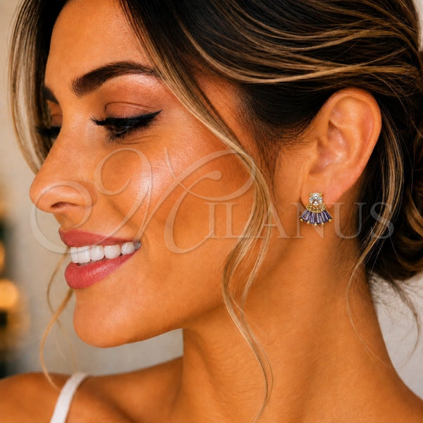 Gold Filled Ring — Stud Earring Baguette Design with Amethyst and White — main product view — SKU 148633 | Oro Laminado anillo — Stud Earring Baguette diseño with Amethyst and blanco — SKU 148633