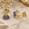 Oro Laminado Stud Earring, Gold Filled Style Baguette Design, with Amethyst and White Cubic Zirconia, Polished, Golden Finish, 02.310.0022.2