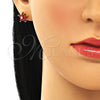 Oro Laminado Stud Earring, Gold Filled Style Flower Design, with Garnet Cubic Zirconia, Polished, Golden Finish, 02.310.0024.2