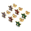 Oro Laminado Stud Earring, Gold Filled Style Flower Design, with Garnet Cubic Zirconia, Polished, Golden Finish, 02.310.0024.2