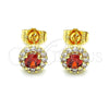 Oro Laminado Stud Earring, Gold Filled Style with Garnet and White Cubic Zirconia, Polished, Golden Finish, 02.310.0028.4
