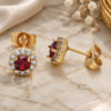 Oro Laminado Stud Earring, Gold Filled Style with Garnet and White Cubic Zirconia, Polished, Golden Finish, 02.310.0028.4
