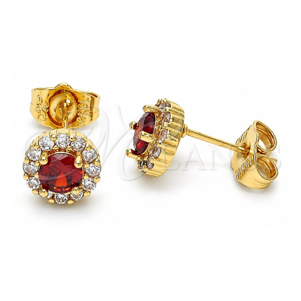 Oro Laminado Stud Earring, Gold Filled Style with Garnet and White Cubic Zirconia, Polished, Golden Finish, 02.310.0028.4