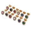 Oro Laminado Stud Earring, Gold Filled Style with Garnet and White Cubic Zirconia, Polished, Golden Finish, 02.310.0028.4