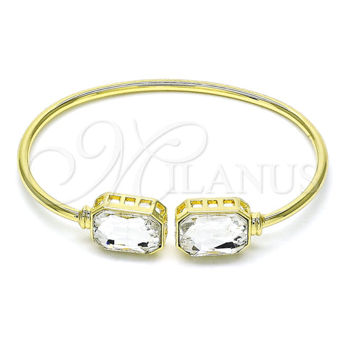 Oro Laminado Individual Bangle, Gold Filled Style with White Crystal, Polished, Golden Finish, 07.380.0004 (02 MM Thickness, One size fits all)