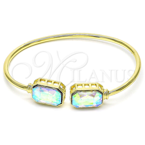Oro Laminado Individual Bangle, Gold Filled Style with Aurore Boreale Crystal, Polished, Golden Finish, 07.380.0004.1 (02 MM Thickness, One size fits all)