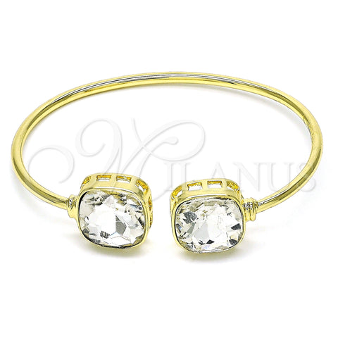 Oro Laminado Individual Bangle, Gold Filled Style with White Crystal, Polished, Golden Finish, 07.380.0006 (02 MM Thickness, One size fits all)