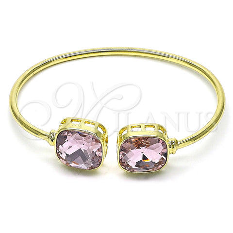 Oro Laminado Individual Bangle, Gold Filled Style with Light Rose Crystal, Polished, Golden Finish, 07.380.0006.1 (02 MM Thickness, One size fits all)