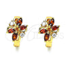 Oro Laminado Huggie Hoop, Gold Filled Style Flower Design, with Garnet and White Cubic Zirconia, Polished, Golden Finish, 02.210.0711.2.15