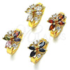 Oro Laminado Huggie Hoop, Gold Filled Style Flower Design, with Garnet and White Cubic Zirconia, Polished, Golden Finish, 02.210.0711.2.15