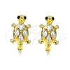 Oro Laminado Huggie Hoop, Gold Filled Style Turtle Design, with White and Black Cubic Zirconia, Polished, Golden Finish, 02.210.0712.12