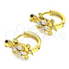 Oro Laminado Huggie Hoop, Gold Filled Style Turtle Design, with White and Black Cubic Zirconia, Polished, Golden Finish, 02.210.0712.12