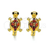 Oro Laminado Huggie Hoop, Gold Filled Style Turtle Design, with Garnet and Black Cubic Zirconia, Polished, Golden Finish, 02.210.0712.1.12