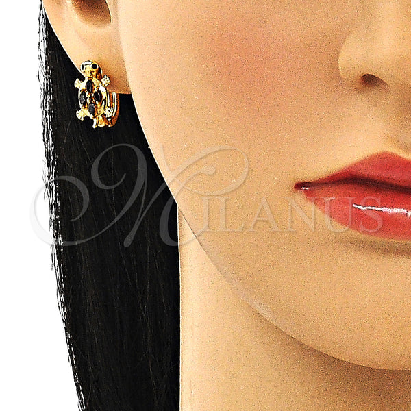 Gold Filled Hoop Earrings — Huggie Hoop Turtle Design with Black Cubic Zirconia — alternate product view — SKU 148690 | Oro Laminado aretes de aro — Huggie Hoop Turtle diseño with negro Cubic Zirconia — SKU 148690