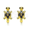 Oro Laminado Huggie Hoop, Gold Filled Style Turtle Design, with Black Cubic Zirconia, Polished, Golden Finish, 02.210.0712.2.12