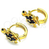 Oro Laminado Huggie Hoop, Gold Filled Style Turtle Design, with Black Cubic Zirconia, Polished, Golden Finish, 02.210.0712.2.12