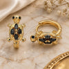 Oro Laminado Huggie Hoop, Gold Filled Style Turtle Design, with Black Cubic Zirconia, Polished, Golden Finish, 02.210.0712.2.12