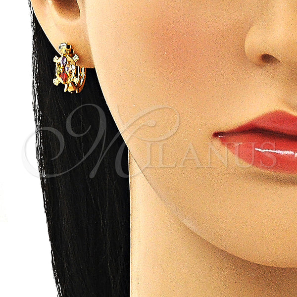 Gold Filled Hoop Earrings — Huggie Hoop Turtle Design with Multicolor Cubic Zirconia — alternate product view — SKU 148691 | Oro Laminado aretes de aro — Huggie Hoop Turtle diseño with Multicolor Cubic Zirconia — SKU 148691