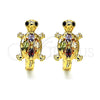 Oro Laminado Huggie Hoop, Gold Filled Style Turtle Design, with Multicolor Cubic Zirconia, Polished, Golden Finish, 02.210.0712.3.12