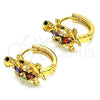 Oro Laminado Huggie Hoop, Gold Filled Style Turtle Design, with Multicolor Cubic Zirconia, Polished, Golden Finish, 02.210.0712.3.12