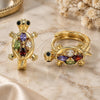 Oro Laminado Huggie Hoop, Gold Filled Style Turtle Design, with Multicolor Cubic Zirconia, Polished, Golden Finish, 02.210.0712.3.12