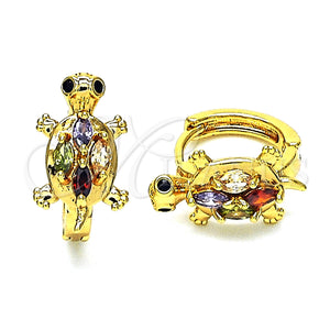 Gold Filled Hoop Earrings — Huggie Hoop Turtle Design with Multicolor Cubic Zirconia — main product view — SKU 148691 | Oro Laminado aretes de aro — Huggie Hoop Turtle diseño with Multicolor Cubic Zirconia — SKU 148691