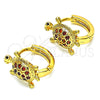 Oro Laminado Huggie Hoop, Gold Filled Style Turtle Design, with Garnet Cubic Zirconia and Black Micro Pave, Polished, Golden Finish, 02.210.0459.2.12