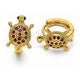 Oro Laminado Huggie Hoop, Gold Filled Style Turtle Design, with Garnet Cubic Zirconia and Black Micro Pave, Polished, Golden Finish, 02.210.0459.2.12