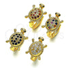 Oro Laminado Huggie Hoop, Gold Filled Style Turtle Design, with Garnet Cubic Zirconia and Black Micro Pave, Polished, Golden Finish, 02.210.0459.2.12
